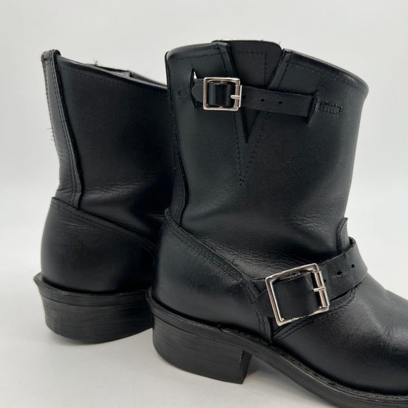 Frye Black Leather Block Heeled Boots | Buckle Accent - Picture 6 of 10